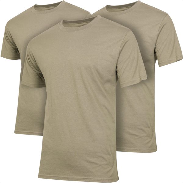 Mission Made Crew Neck T-Shirts (3 Pack) Tagless Tactical Military Tees for Men (Coyote Tan, Large)