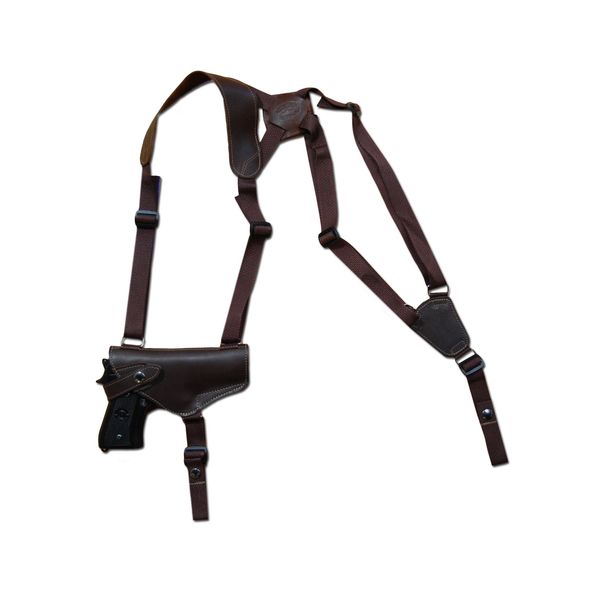Barsony Horizontal Brown Leather Shoulder Holster Compatible with Glock 17 20 21 22 Right