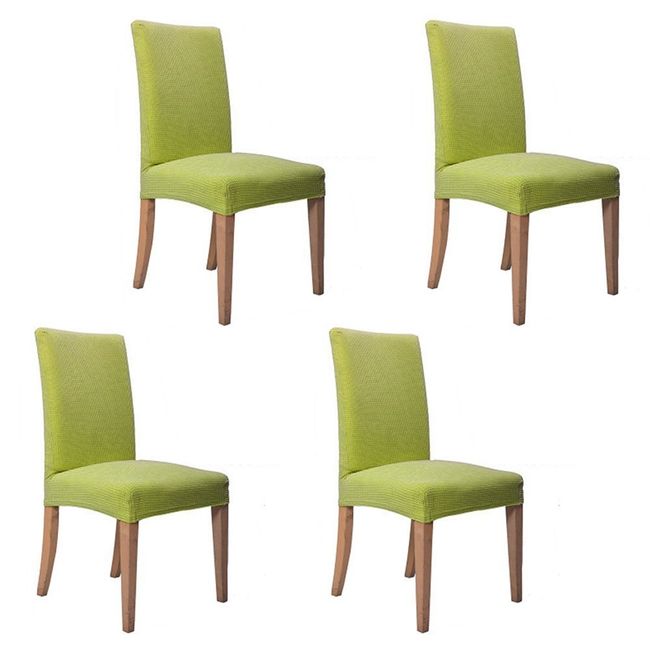 Chair Covers Set of 4 Dining Chair Covers Full Covers, Stretchy, Elastic Material, Seat + Backrest, Washable, Fluffy (Green, 4 Pieces)