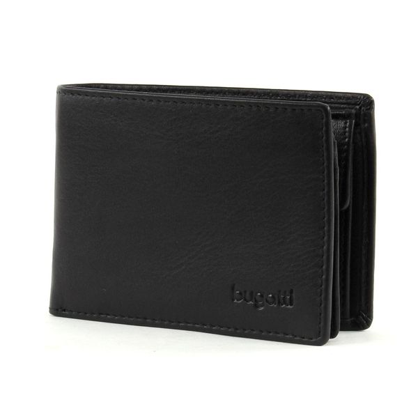 bugatti City Line Coin Wallet with Flap 4 CC Black, black, Classic leather flip top wallet