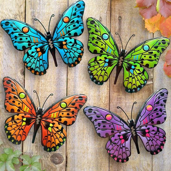 Metal Butterfly Wall Decor - 9.5" Outdoor Fence Wall Art Decor, Hanging for Garden Yard Living Room Bedroom Patio Balcony,Gift for Family Friends(4 Pack)