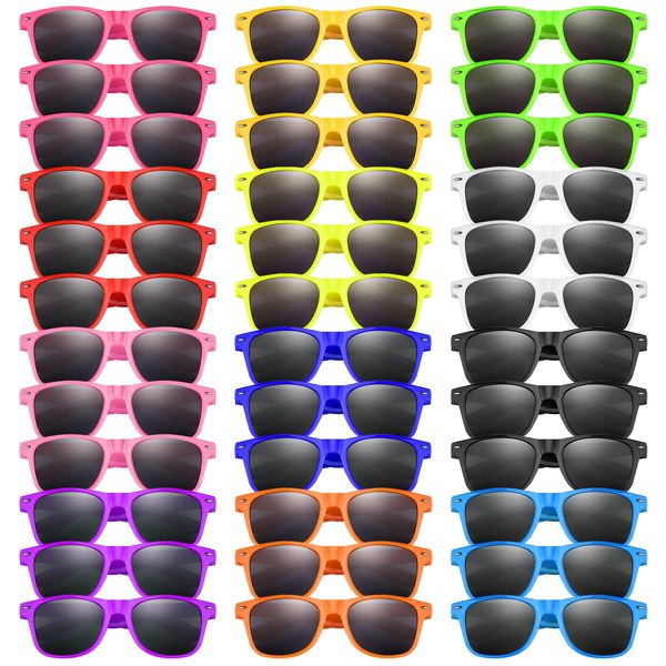 Bouiexye 36 Pack Neon Sunglasses Kids Boys and Girls Glasses Kids Party Supplies Favors Bulk for Beach Pool (12 Color)