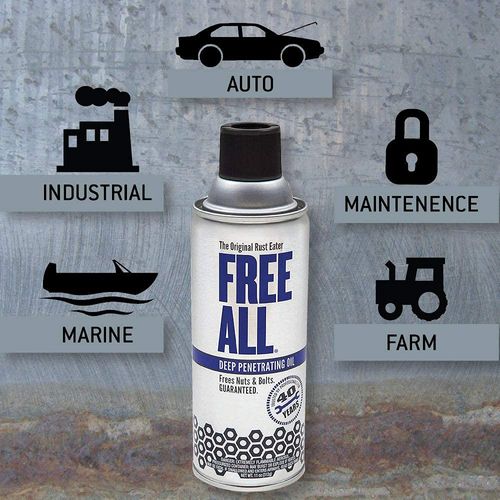 Free All Deep Penetrating Oil Rust Remover, Loosen Rusty Nuts & Bolts, Screws, Clamps, Pipes, 11 oz. Aerosol, 12 Pack