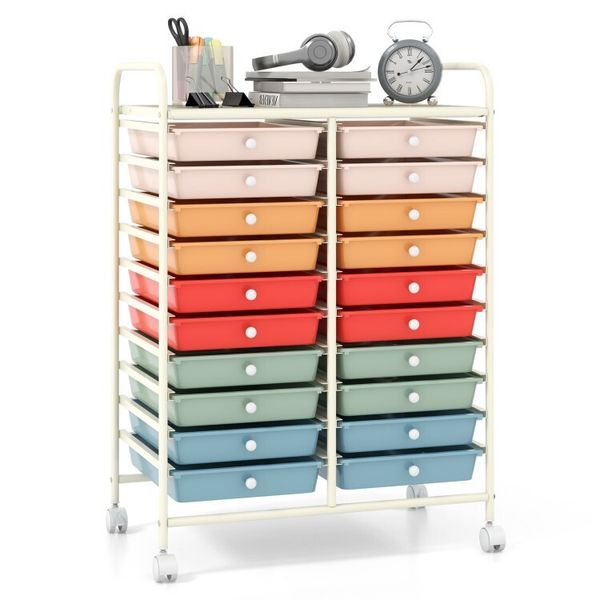 20 Drawer Office Utility Rolling Storage Organizer Cart With 4 Universal Wheels