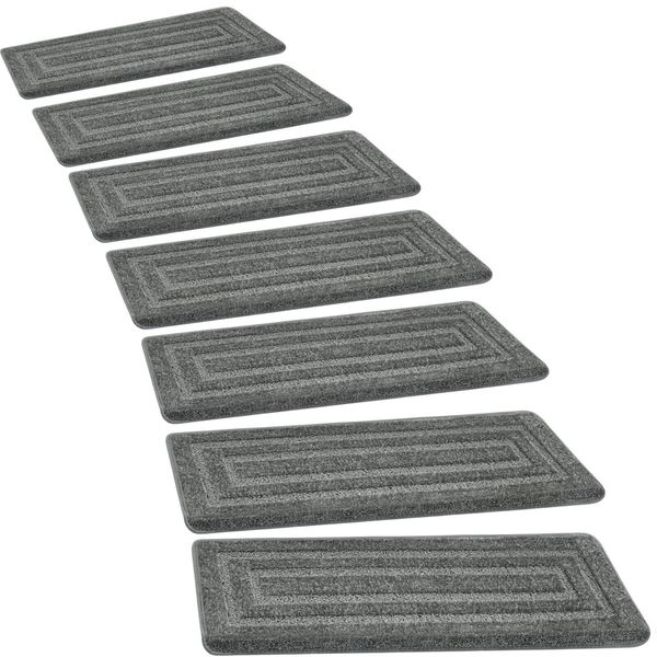 Bullnose Carpet Stair Treads Tape Free Non-Slip Indoor Pet Friendly, 14 PC Grey