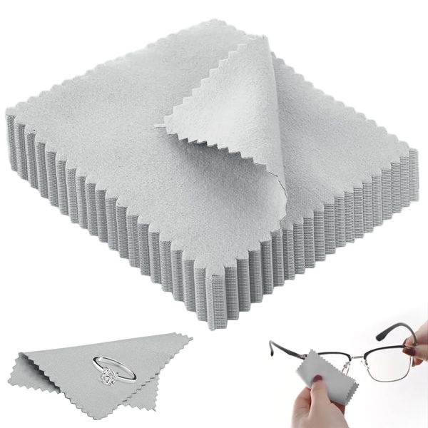 20 Pcs Jewelry Cleaning Cloth, Silver Polishing Cloth, Double Sided Polishing Cloth, Jewelry Wipe Cloth, for Pearl, Gold, Silver, Platinum Jewelry (Grey-8 x 8CM)