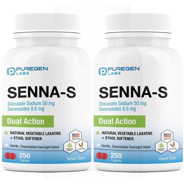 Senna-S Natural Vegetable Laxative Plus Stool Softener Dual Action 250 Tab 2Pk