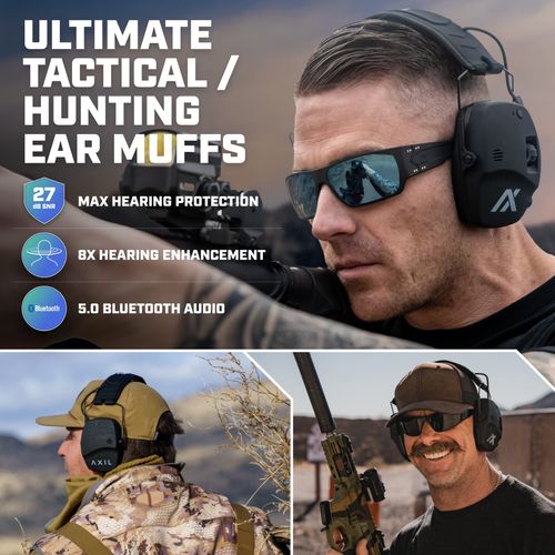 AXIL TRACKR Noise Cancelling Ear Muffs – Mowing, Construction & Shooting Ear Protection – Comfortable Ear Muffs for Noise Reduction – Sweat & Water Resistant Ear Protection for Shooting