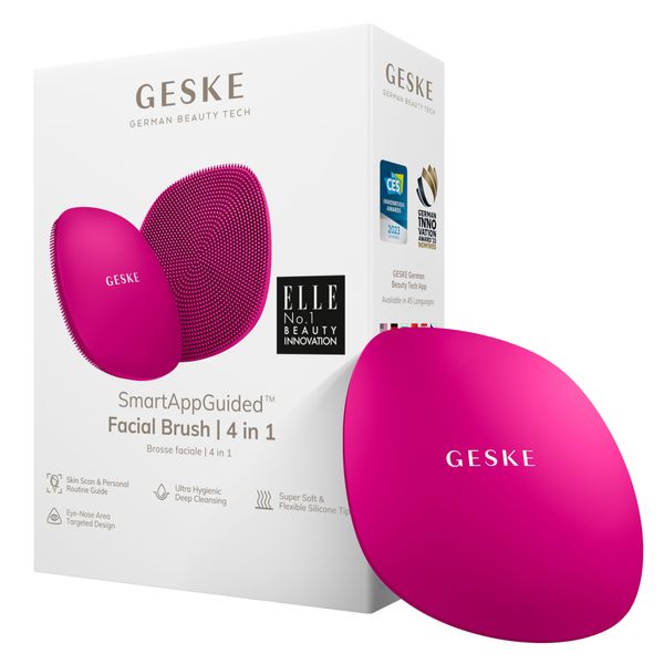 GESKE SmartAppGuided™ Facial Brush | 4 in 1 | Professional Facial Cleansing Brush | Skin Cleansing Silicone Facial Brush | Routine Skincare | Gentle Cleansing | Facial Cleanser