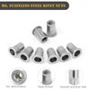 Wkmamo 120 Pcs M6 304 Stainless Steel Rivet Nuts,Threaded Rivetnut Insert Nutsert,Flat Head Threaded Rivetnut Insert Rivnut Assortment Kit