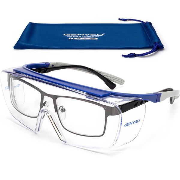 GENYED Schutzbrille für Brillenträger, CE EN166 zertifiziert, Sicherheits-Überbrille, kratzfest, beschlagfrei, UV400-Gläser, verstellbare Bügel, Wrap-around, Sicherheitsbrille