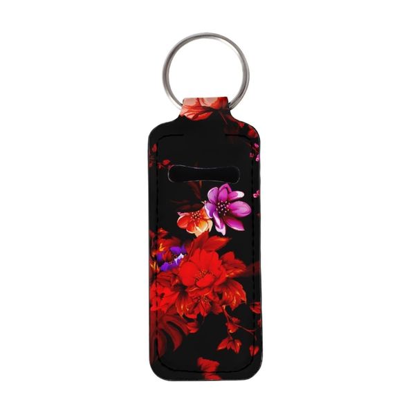 Bulopur Black Red Rose Flwoer Women Girls Chapstick Holder Keychain Neoprene Lip Balm Keychain Holder Lipstick Balm Holder Single Clip-on Sleeve