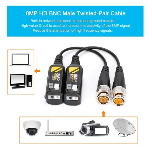 BNC Transmitter Video Balun, 2pair Male Twisted Pair Transmitter Cable 8MP HD CVI/AHD/TVI/CVBS BNC Transmitter