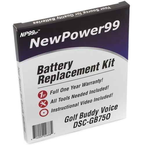 NP99sp NewPower99 Battery Replacement Kit for GolfBuddy Voice DSC-GB750 with Installation Video, Tools, and Extended Life Battery.