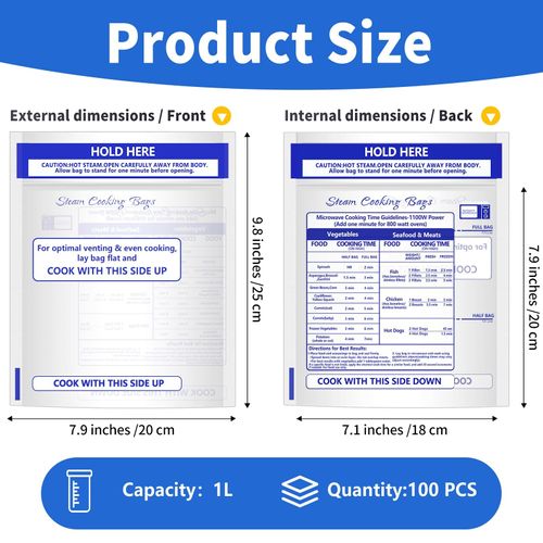 100 Pcs Zipper Steam Bags Reusable Microwave Steamer Cooking Bags Frozen Food Microwave Steam Bag for Vegetables Potatoes Meat (100)