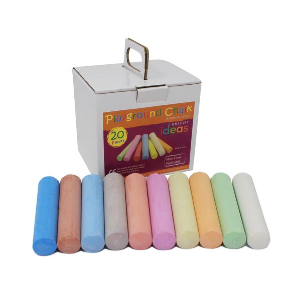 Bright Ideas PK20 10cm Giant Assorted Playground Chalk, Assorted Coloured Playground Chalk for Children, Bright Washable Sidewalk, Pavement, Blackboard Chalk 20 Assorted Chalk Sticks