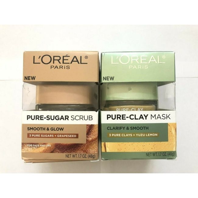 L'OREAL PARIS PURE CLAY MASK CLARIFY YUZU LEMON+PURE SCRUB-SMOOTH GLOW GRAPESSED