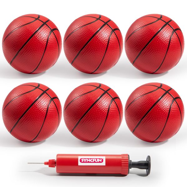 SYNCFUN 5" Mini Basketball Set, 6 PCS Small Basketball with Pump for Mini Basketball Hoop, Rubber Toy Ball for Pool, Indoor and Outdoor Games, Sports Toys for Toddlers and Teenagers