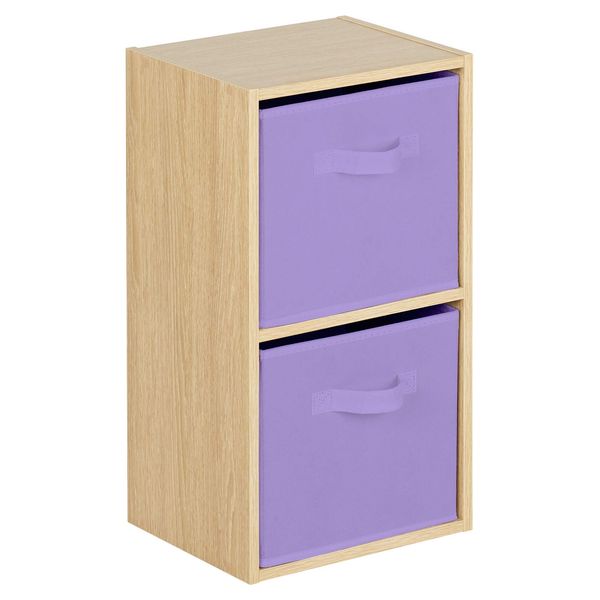 Hartleys 2 Tier Oak Cube Unit - Light Purple Storage Boxes