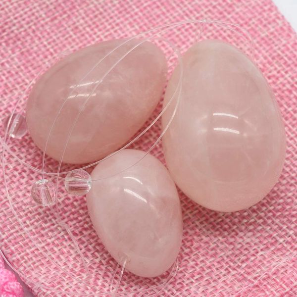 RODEREK Drilled Natural Rose Crystal Eggs Rose Quartz Eggs Massage Stone Yoni Eggs Train Pelvic Muscles Kegel ExerciseRose Quartz Kegel Eggs Set