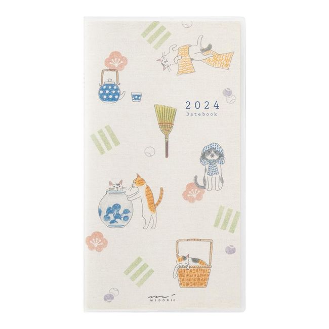 Midori Pocket Diary 2024 Slim Monthly Cat Pattern 22241006 (Begins October 2023)