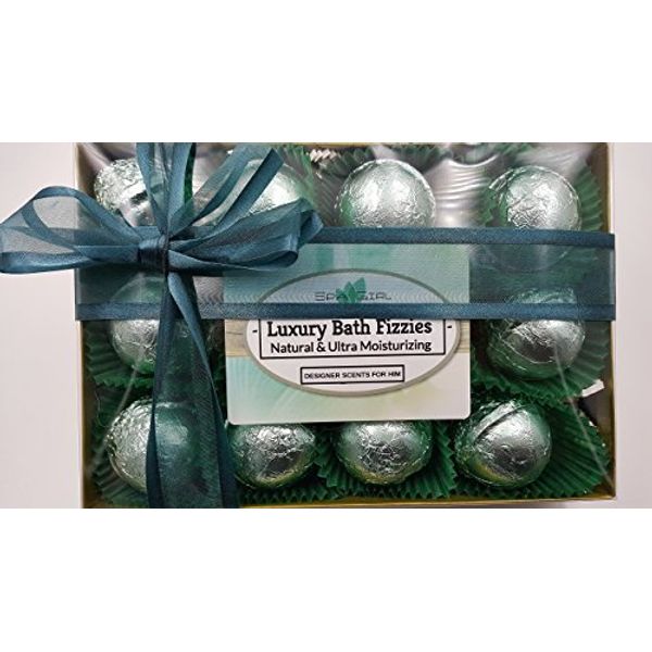 Spa Pure Designer Bath Bombs - for Men, Natural, Organic, large bathbombs, 12 Designer Scents for Men, Elegant Bath Bomb Gift Set (2.5 oz each)