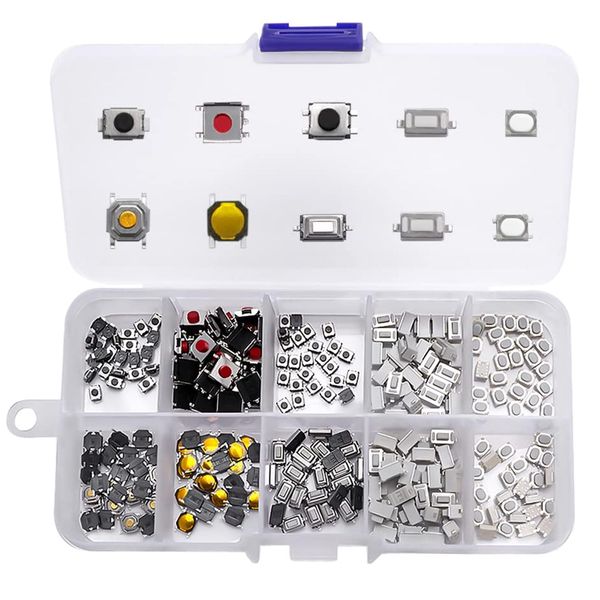 250 PCS 10 Value Tactile Push Button Switch Micro Momentary Tact Assortment Kit, for TV Audio Remote Key Cameras Computers, with Plastic Box