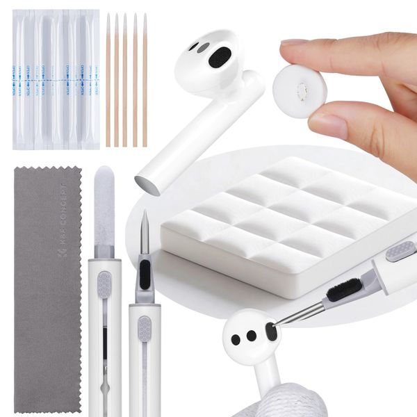 K&F Concept Airpod Cleaner Cleaning Tool Kit, Multi-Function Clean Pen with Soft Brush Flocking Sponge for Cleaning Bluetooth Earphones