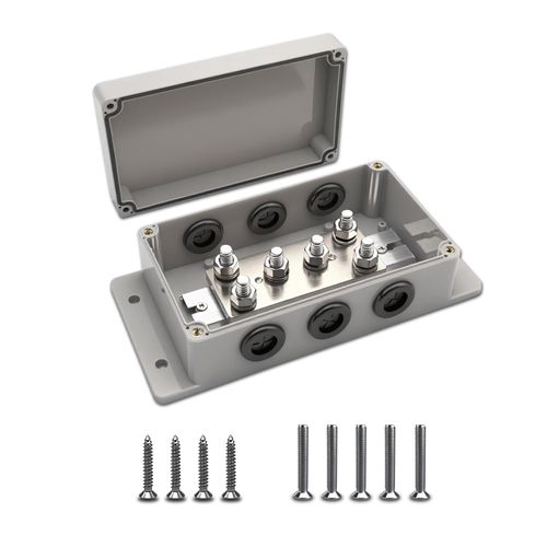 jamgoer 500A 12V Bus Bar Heavy Duty Power Distribution Block with 6 x 5/16"(M8) Terminal Studs Waterproof Marine Bus Bar for Car Boat RV Solar System