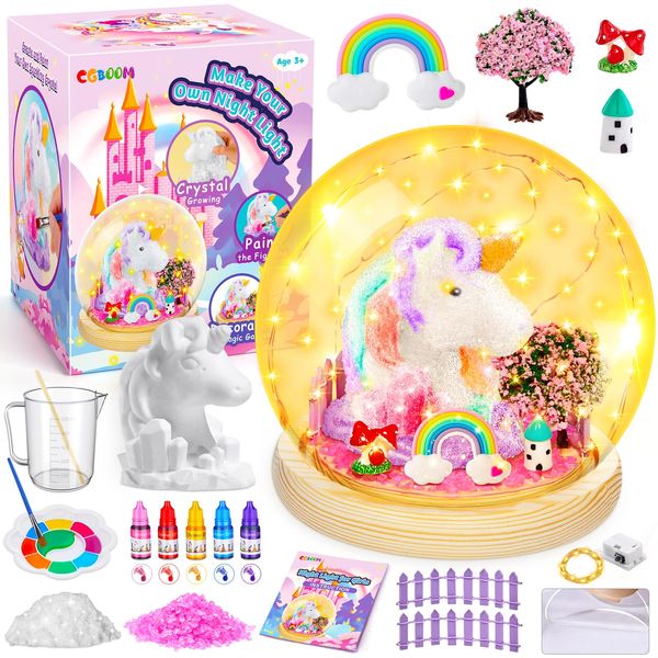 CGBOOM Unicorn Gifts for Girls Age 3-12, 3 in 1 Craft Kits for Kids, Crystal Making Kit, DIY Your Own Night Light Colouring Science Kits for Kids Girls Toys Birthday Presents, 1914823