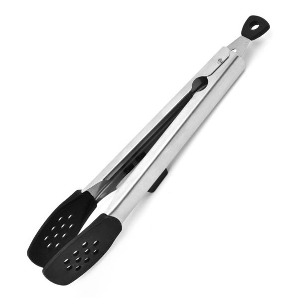 EasefulLife Kitchen Tongs for Cooking - BBQ Tongs and Cooking Tongs for Kitchen with Silicone Tips - Perfect Salad Tongs for Serving Pasta Spaghetti Food Air Fryer - 30cm Black