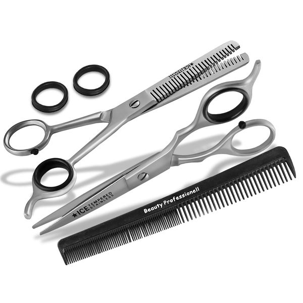 Set of 6" Hair Scissors + Thinning Scissors + Comb ICE-Tempered