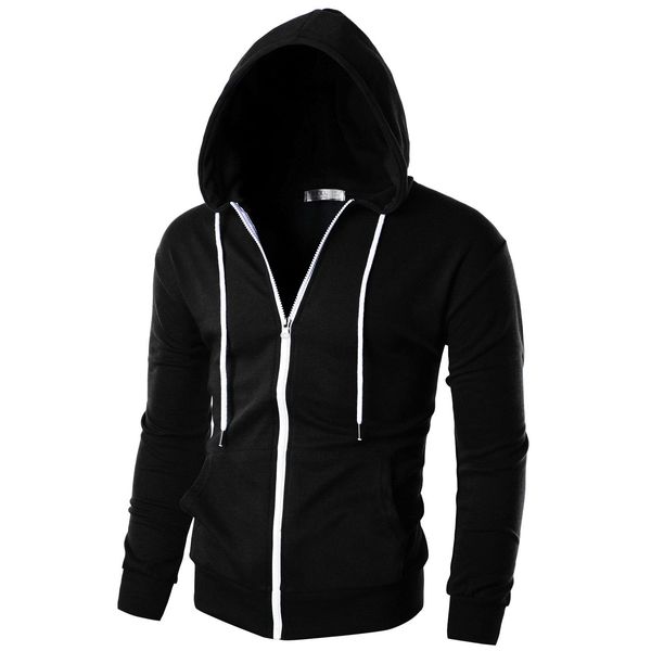 Ohoo Mens Slim Fit Lightweight Zip Up Hoodie with Pockets Long Sleeve Full-Zip Hooded Sweatshirt/DCF002-BLACK-M