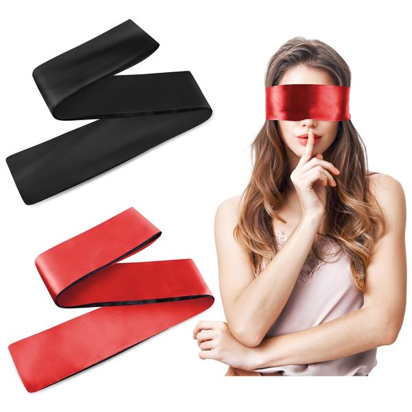 Prasacco 2 Pieces Satin Eye Mask, 59 Inch Soft Blindfold for Women Men Adult Sleeping Blindfold Breathable Sleep Eye Cover Blindfold Travel Nap Night Sleep Eye Mask for Yoga Valentine's Day Gift