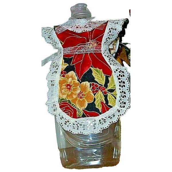 Christmas Floral Print Apron Dish soap, Pancake syrup, Catsup bottle Cover-up