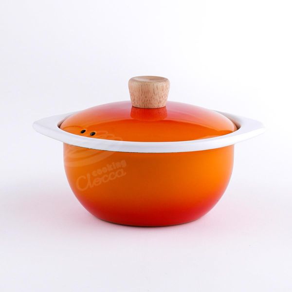 Fuji Enamel Container Cocotte Cotton Series Gradient Orange 5.9 inches (15 cm) CTN-15C.COG