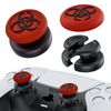PlayRealm NO Falling Off Thumbstick Extender & Silicone Grip Cover 2 Sets for PS5 & PS4 Controller (BH Red)