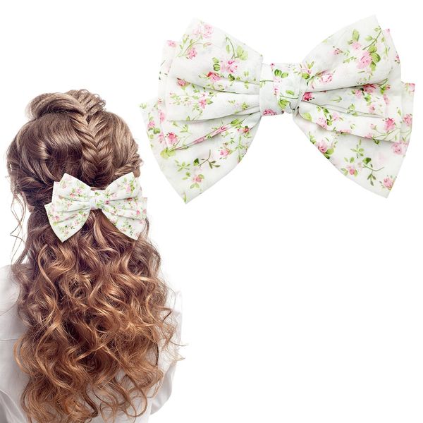 Bow Hair Clip, Floral Hair Bows for Women Big Bowknot Hairpin French Hair Clips Hair Barrette Clips Chiffon Hair Bows for Women Girls(1PC)