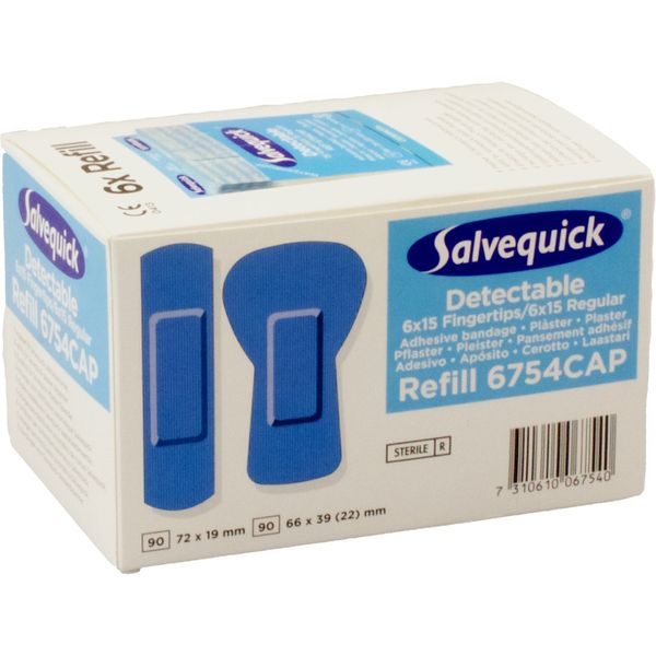 Salvequick Blue Detectable Plaster Mix, 6 Refills of 30 Pieces