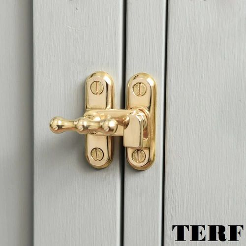 TERF® Showcase Type Catch Polished Brass 40mm Door Turn Catches Cupboard Cabinet Wardrobe Latch Catch Lock Gate Shed Door Rabbit Hutch Thumb Turn Button with Fixing Screw - Pack of 1