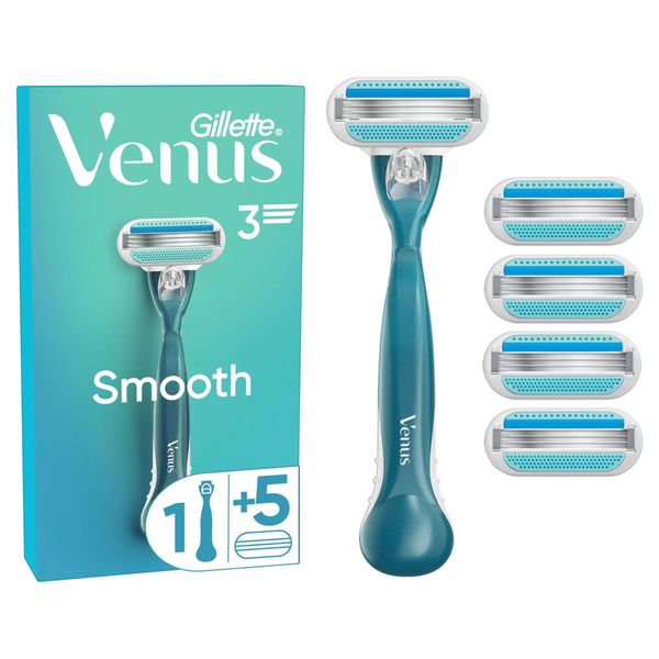 Gillette Venus Smooth Women's Razor with Reusable Handpiece, 5 Replacement Blades