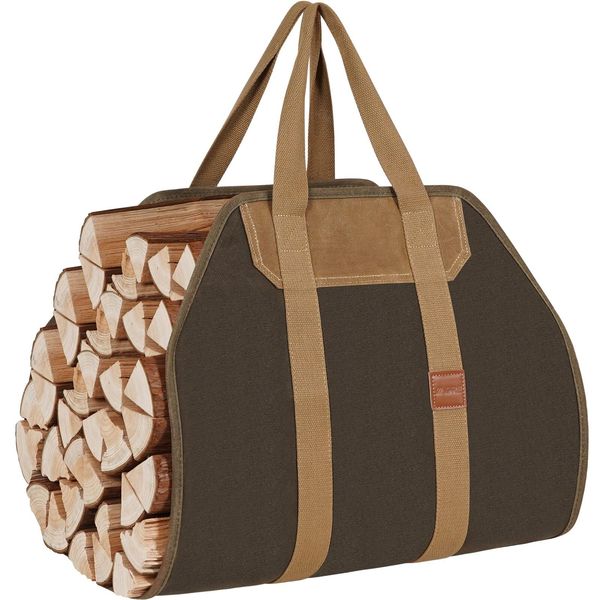 Canvas Log Carrier Bag Firewood Log Tote with Handles for Outdoor Camping Trip