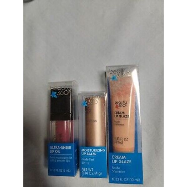 Lot of BEAUTY 360 Nude  Shimmer Cream Lip Glaze 0.33 OZ, Moisturizing Lip Balm