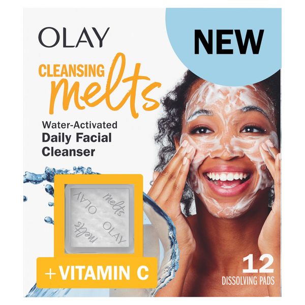 Olay Cleansing Melts + Vitamin C Face Cleanser, 12ct, Water-Activated Face Wash Cleans, Tones, and Refreshes Skin