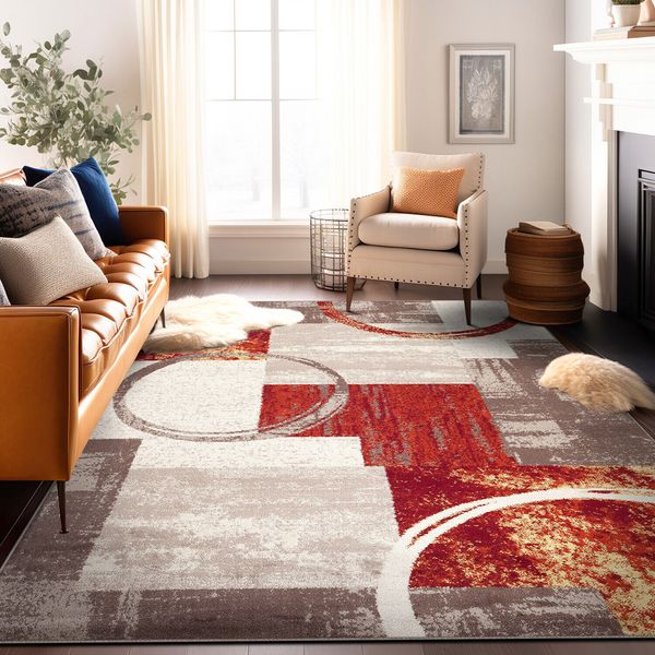 Rugshop Area Rug Abstract Circle Rugs for Sale Dining Room Rugs 5x7 Multi Color