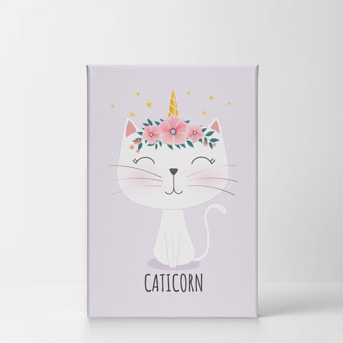 Smile Art Design Cute Caticorn Unicorn Wall Decor Unicorn Gift Purple Background Canvas Print Kids Room Decor Wall Art Baby Room Decor Nursery Decor Ready to Hang Made in The USA- 22x15