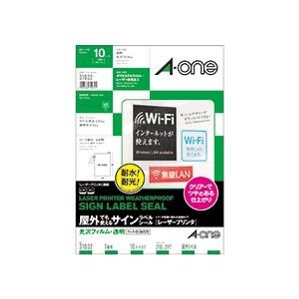 (Summary) A-One Sign Label Sticker (Laser Printer), Glossy Film, Transparent, A4, Uncut 31032, 1 Sheet (10 Sheets)