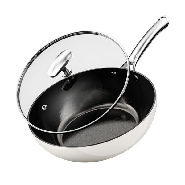 lzysmxw Frying Pan, Wok, Saute Pan, Iron Fry Pan, Titanium Ceramic Non-Stick Cooker, Deep Type, With Lid, Non-Stick Pan, IH Gas Fire, Non-Stick Pan, Easy to Clean and Durable, No Heat Evenness, No