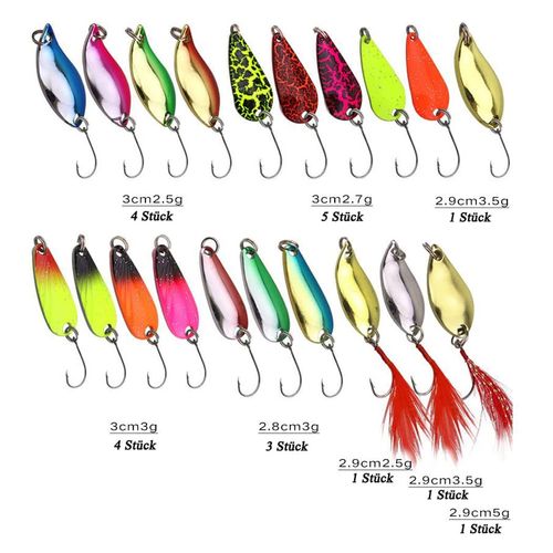 Trout Spoon Set, Artificial Bait Spinner Blinker Set, Fishing Bait 20 Pieces, Fishing Accessories for Pike, Zander, Perch, Trout, with Box (B)