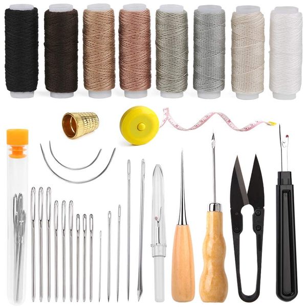 Upholstery Repair Sewing Kit Heavy Duty Sewing Kit with Sewing Awl, Seam Ripper, Hand Sewing Stitching Needles, Sewing Thread, Leather Craft Tool Kit for Shoes Sofa Tent Carpet Leather Craft DIY